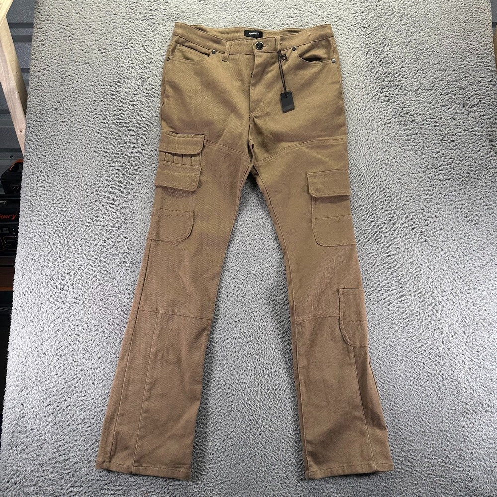 Fashion NovaMen Nasty Habits Pant Mens 34x35 Brown Cotton Cargo‎ Skinny Flared